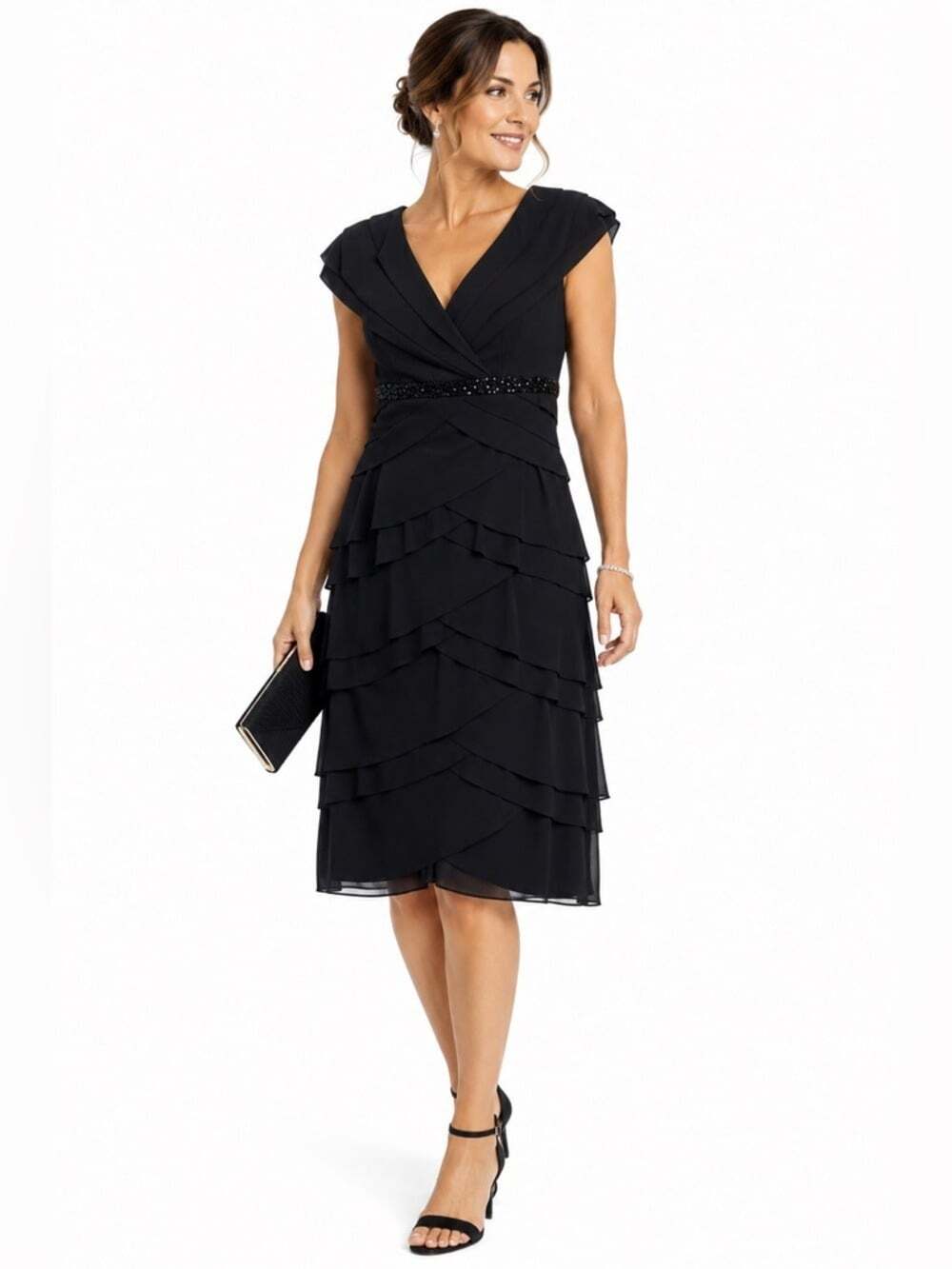 Alex Evenings Beaded Cocktail Dress Women 10 Black Formal Wedding Guest Evening